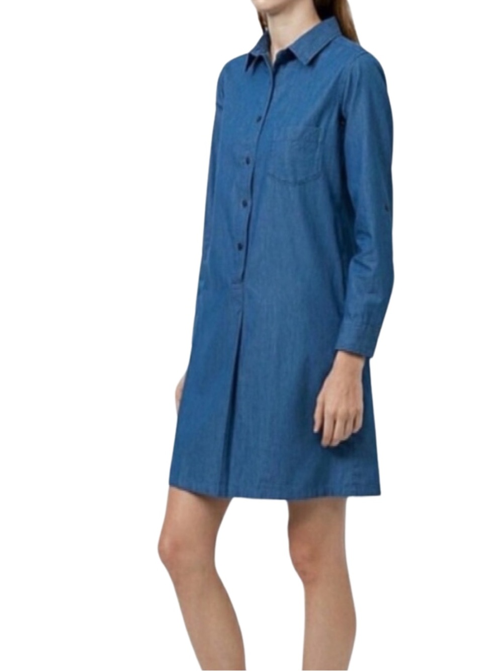 Uniqlo Long Sleeve 100% Cotton Denim Shirt Dress with Pockets - S - Blue